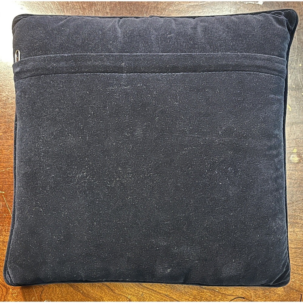 Vintage Westmont Wool Needlepoint Pillow 14 X 14 Navy Velvet Back with Zipper - Picture 2 of 2